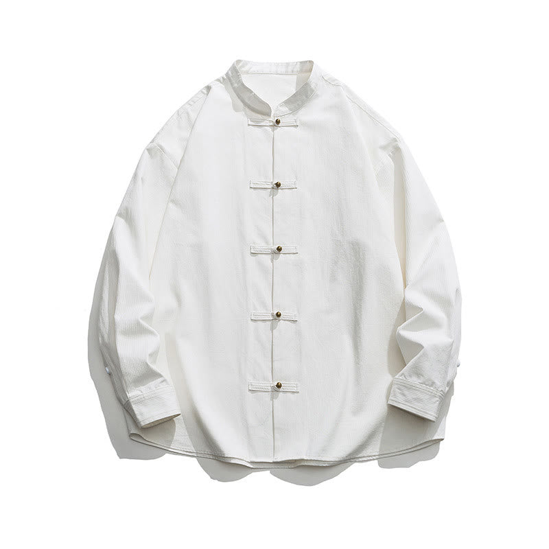 Buddha Stones Solid Color Frog-button Tang Suit Cotton Men's Jacket Shirt  - image 21