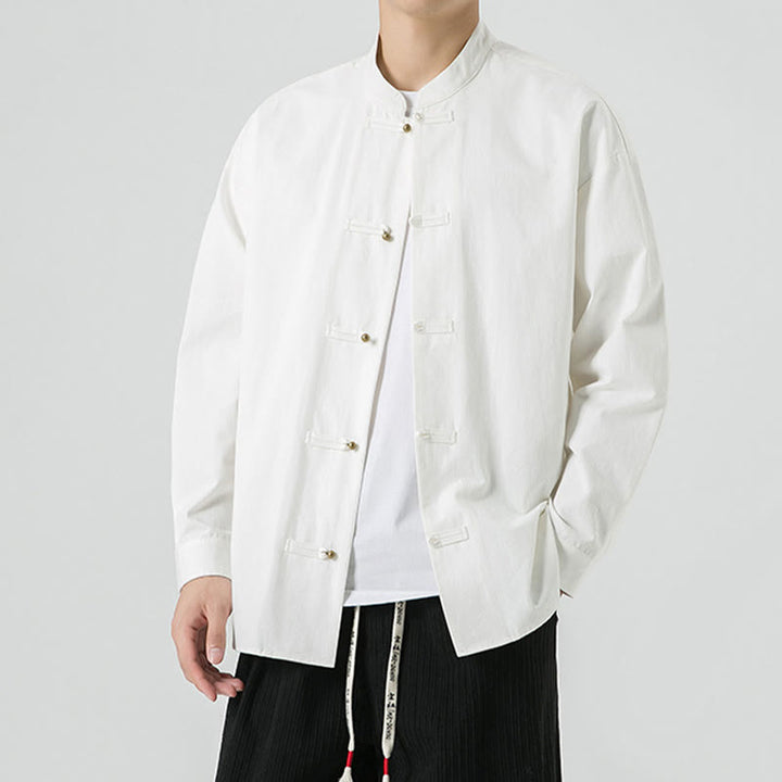 Buddha Stones Solid Color Frog-button Tang Suit Cotton Men's Jacket Shirt  - image 12