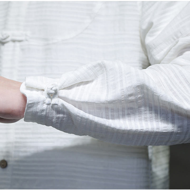 Buddha Stones Solid Color Half Frog-button Tang Suit Cotton Linen Men's Jacket Shirt  - image 19