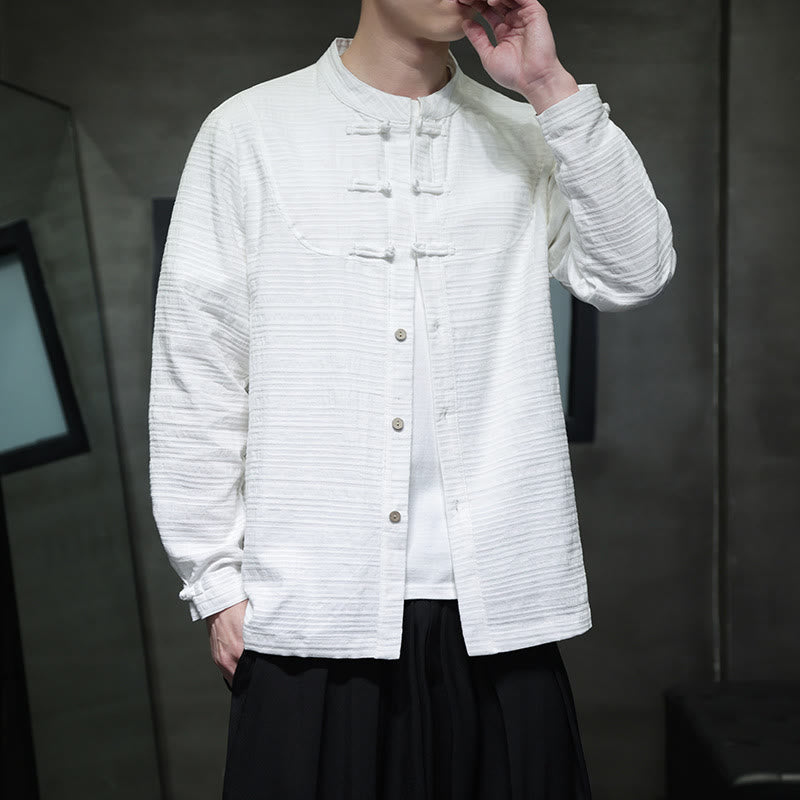 Buddha Stones Solid Color Half Frog-button Tang Suit Cotton Linen Men's Jacket Shirt  - image 14