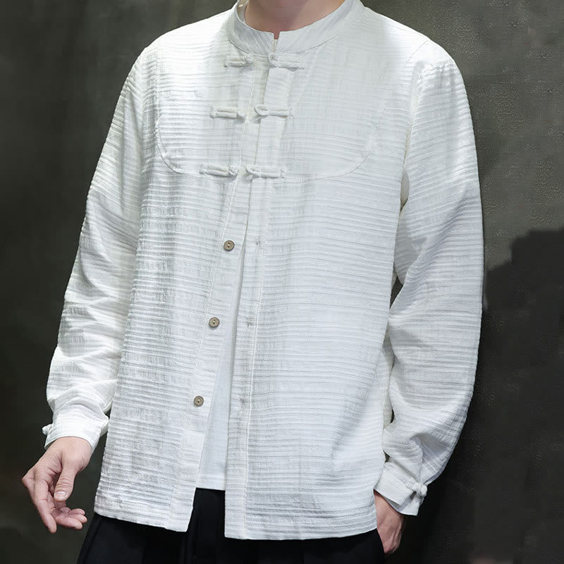 Buddha Stones Solid Color Half Frog-button Tang Suit Cotton Linen Men's Jacket Shirt  - image 11