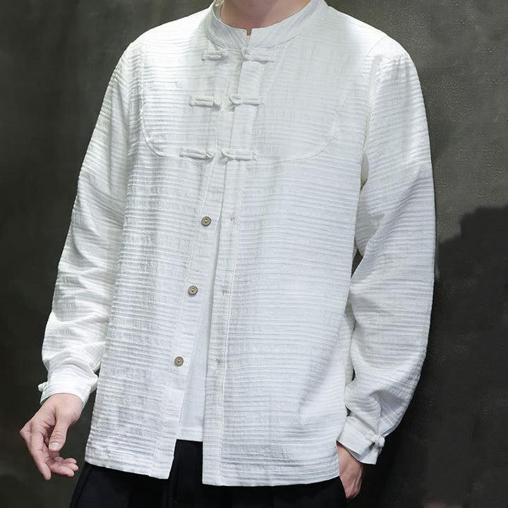 Buddha Stones Solid Color Half Frog-button Tang Suit Cotton Linen Men's Jacket Shirt  - image 11