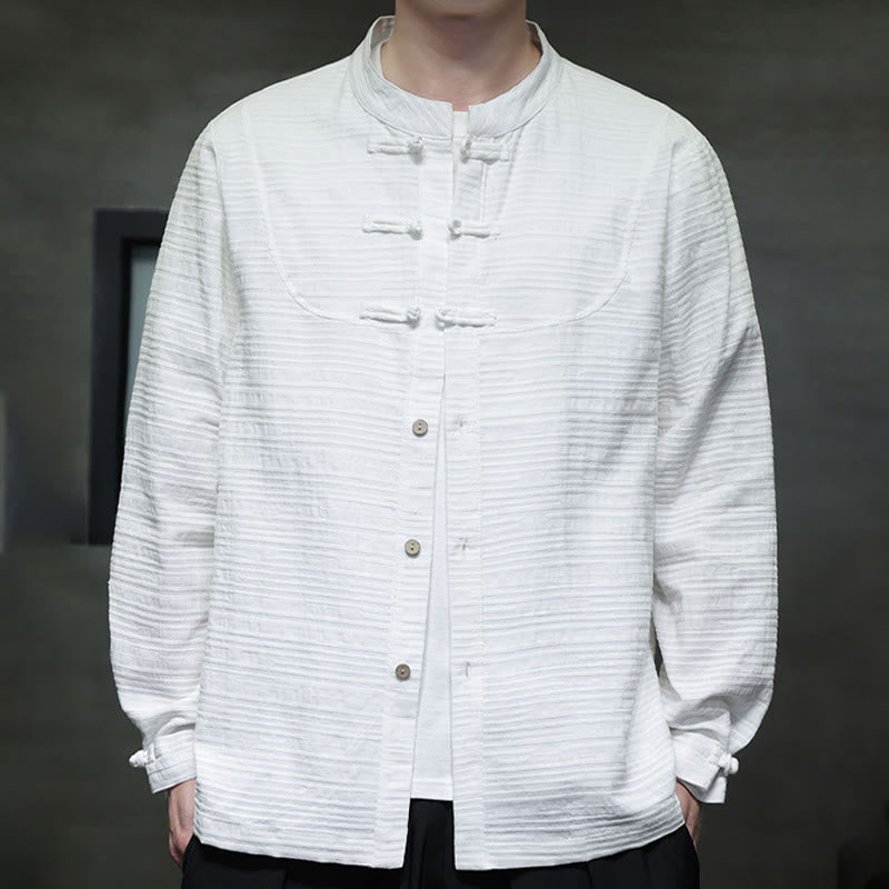 Buddha Stones Solid Color Half Frog-button Tang Suit Cotton Linen Men's Jacket Shirt  - image 9