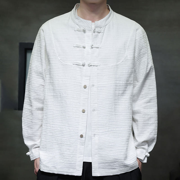 Buddha Stones Solid Color Half Frog-button Tang Suit Cotton Linen Men's Jacket Shirt  - image 9