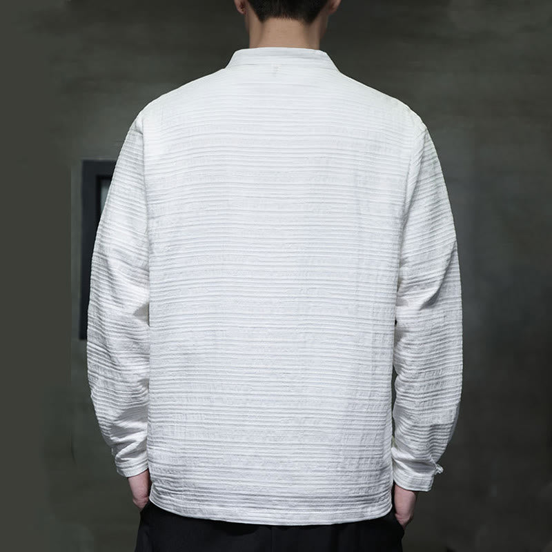 Buddha Stones Solid Color Half Frog-button Tang Suit Cotton Linen Men's Jacket Shirt  - image 12