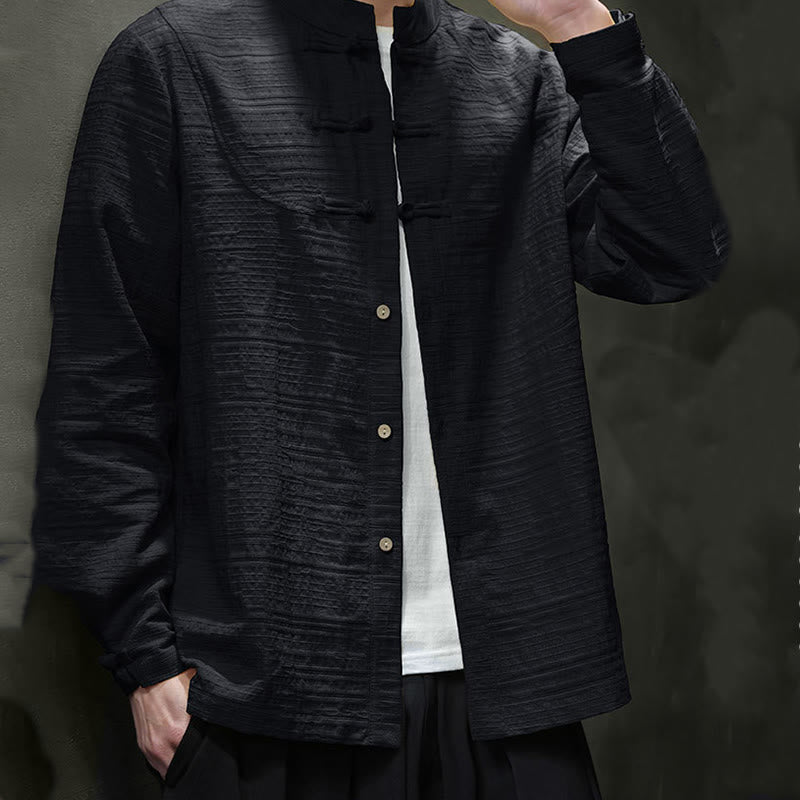 Buddha Stones Solid Color Half Frog-button Tang Suit Cotton Linen Men's Jacket Shirt  - image 23