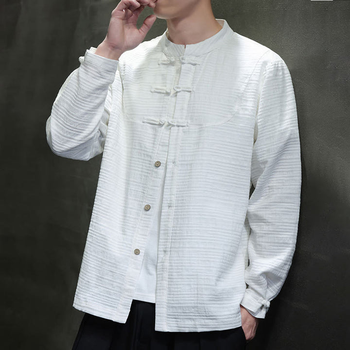 Buddha Stones Solid Color Half Frog-button Tang Suit Cotton Linen Men's Jacket Shirt  - image 15