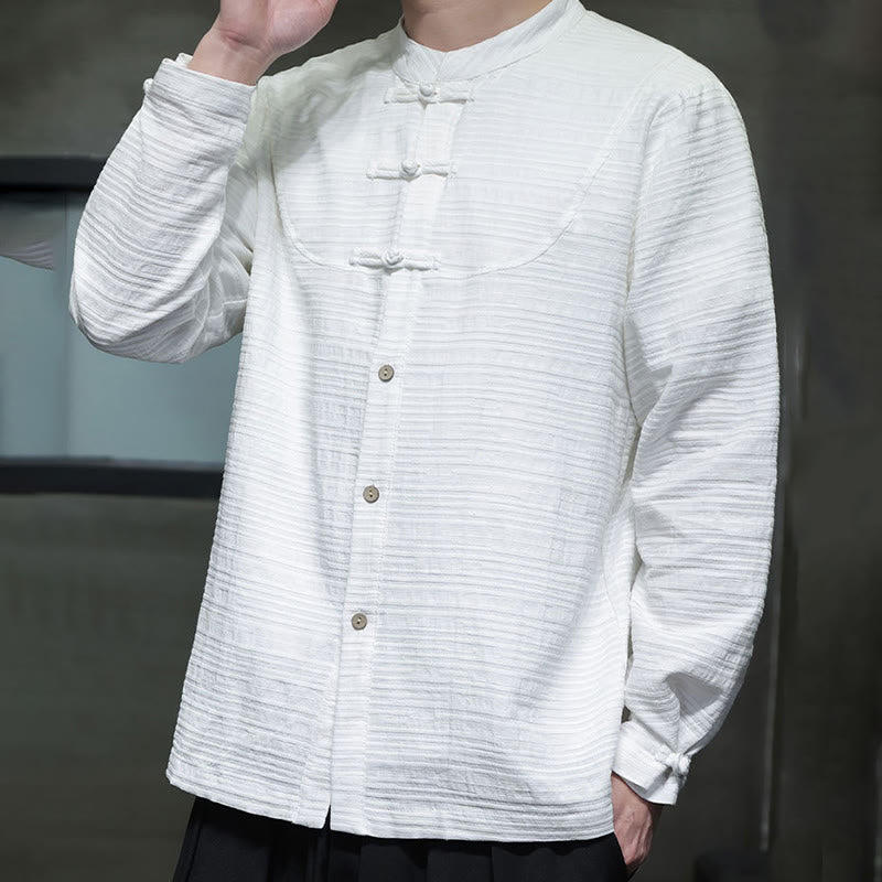 Buddha Stones Solid Color Half Frog-button Tang Suit Cotton Linen Men's Jacket Shirt  - image 10