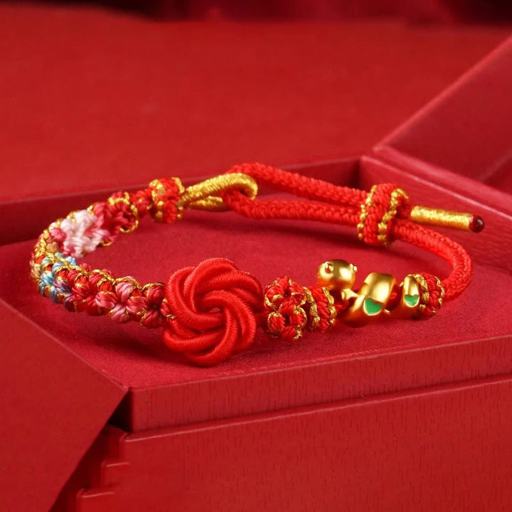 Buddha Stones Red String Mandala Knot Hand-woven Colorful Flowers Year Of The Snake Protection Braided Bracelet