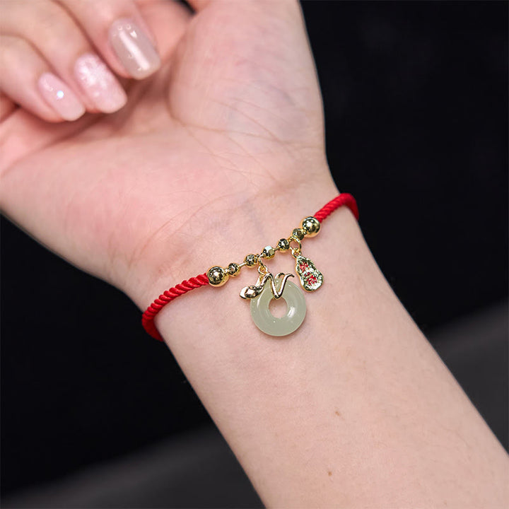 Buddha Stones Lucky The Year of The Snake 2025 Jade Red String Protection Bundle-1