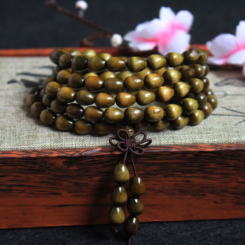 Buddha Stones 108 Mala Teardrop Beads Natural Phoebe Zhennan Wood Protection Bracelet