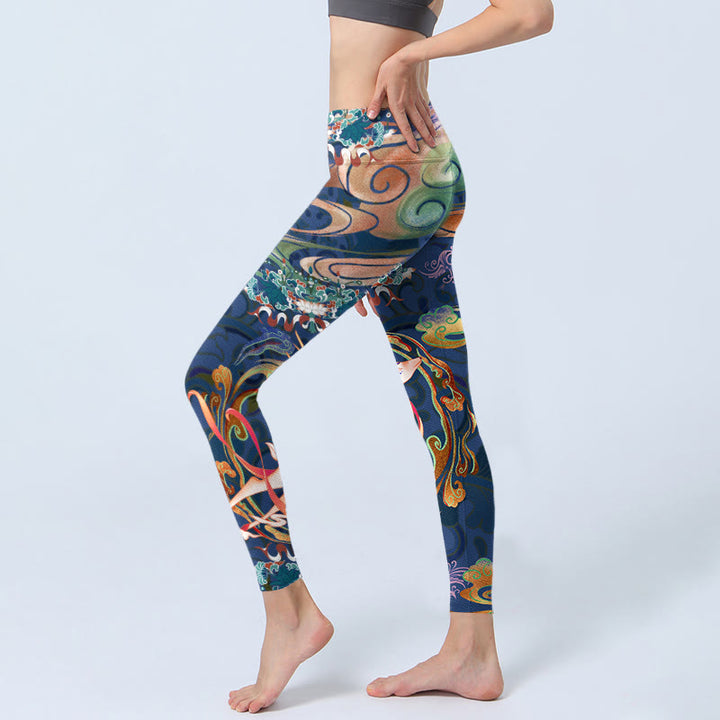 Buddha Stones Deer Auspicious Clouds Lotus Gym Leggings Women's Yoga Pants - image 2