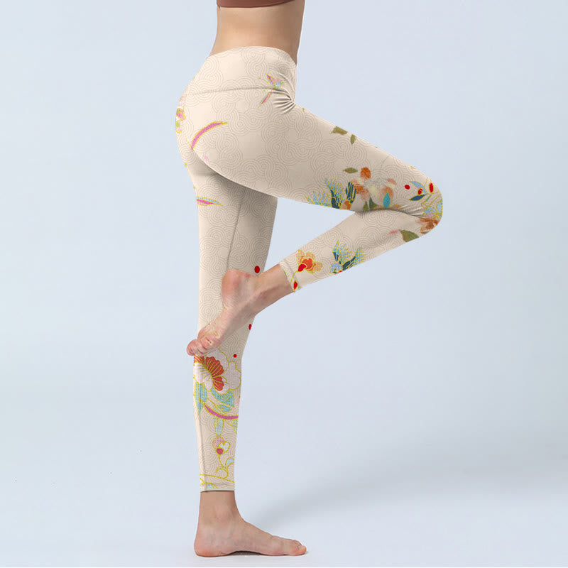 Buddha Stones Apricot Butterfly Peony Flowers Leaves Print Gym Leggings Women's Yoga Pants - image 5