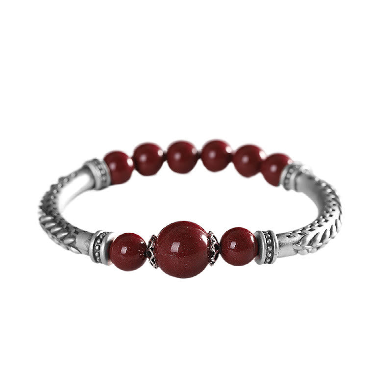 Buddha Stones 999 Sterling Silver Cinnabar Wheat Ears Blessing Bracelet Bangle - image 12