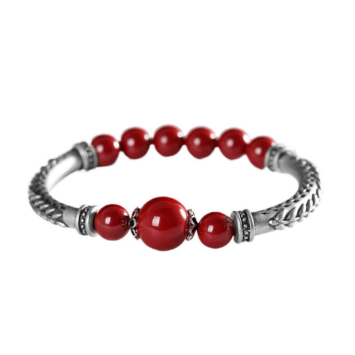 Buddha Stones 999 Sterling Silver Cinnabar Wheat Ears Blessing Bracelet Bangle - image 6