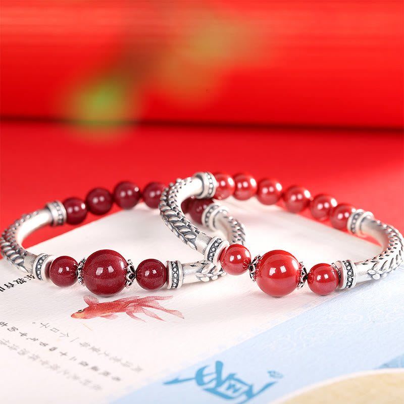 Buddha Stones 999 Sterling Silver Cinnabar Wheat Ears Blessing Bracelet Bangle - image 14
