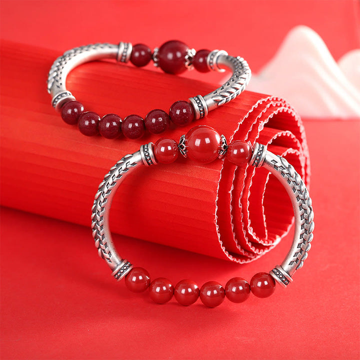 Buddha Stones 999 Sterling Silver Cinnabar Wheat Ears Blessing Bracelet Bangle - image 14