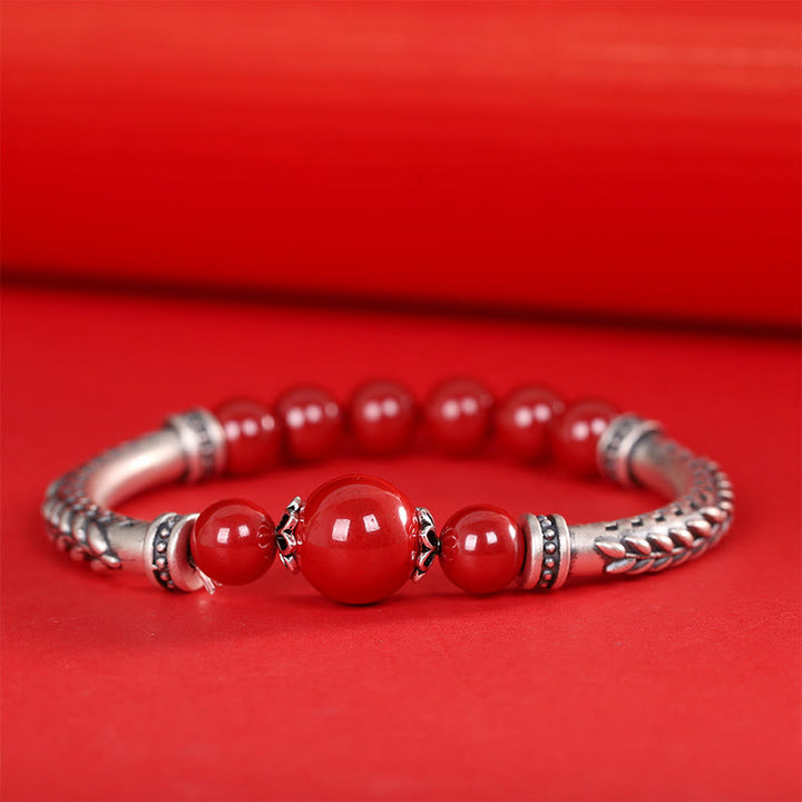 Buddha Stones 999 Sterling Silver Cinnabar Wheat Ears Blessing Bracelet Bangle - image 6