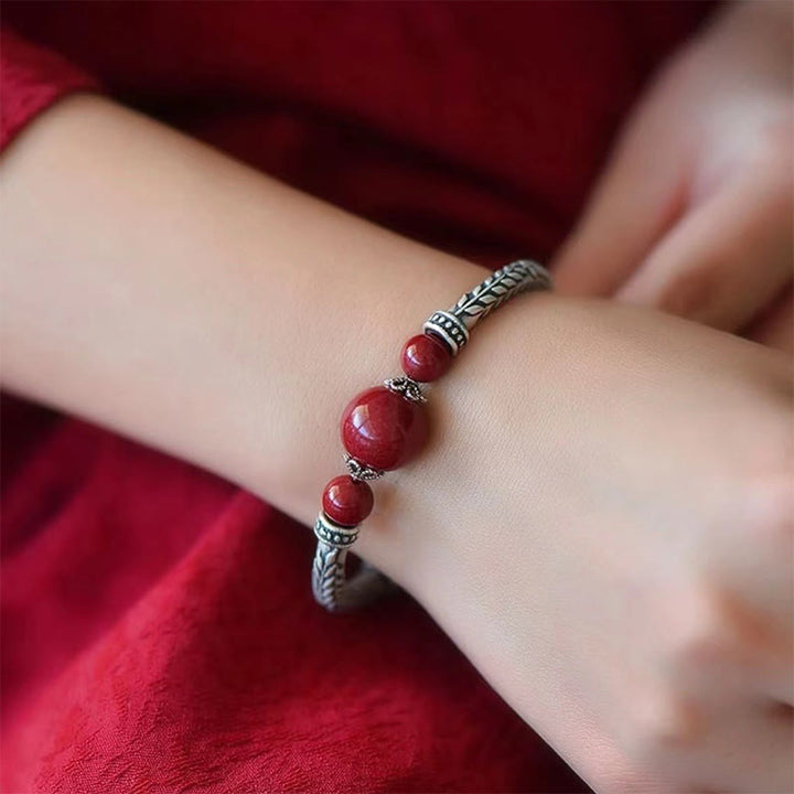 Buddha Stones 999 Sterling Silver Cinnabar Wheat Ears Blessing Bracelet Bangle - image 11