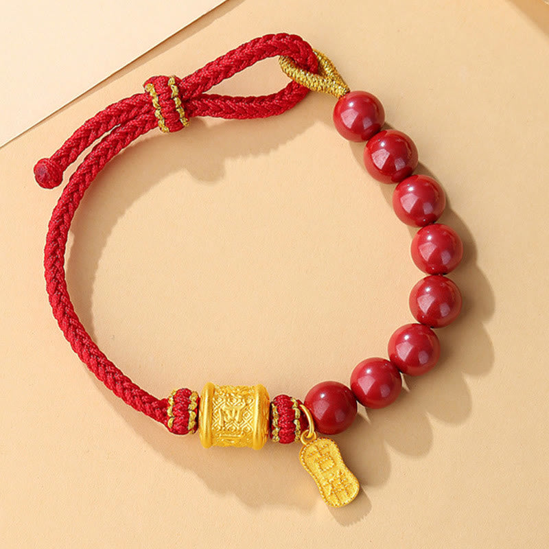 Buddha Stones 999 Sterling Silver Six True Words Om Mani Padme Hum Cinnabar Blessing String Bracelet - image 3
