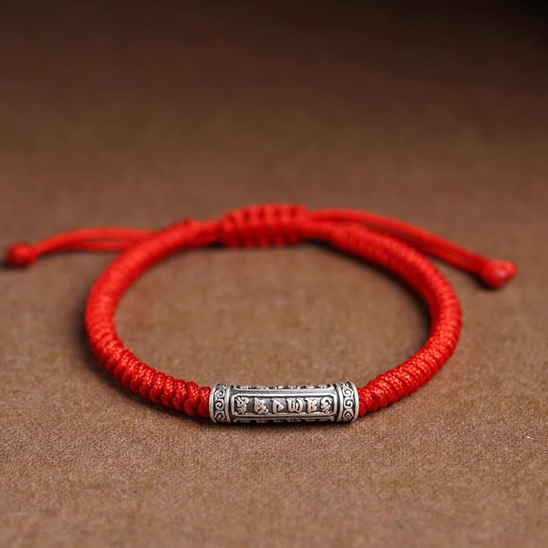 Buddha Stones Handmade 999 Sterling Silver Peace and Good Fortune Om Mani Padme Hum Luck Rope Bracelet - Red(Wrist Circumference 14-20cm) - Om Mani Padme Hum - image 18