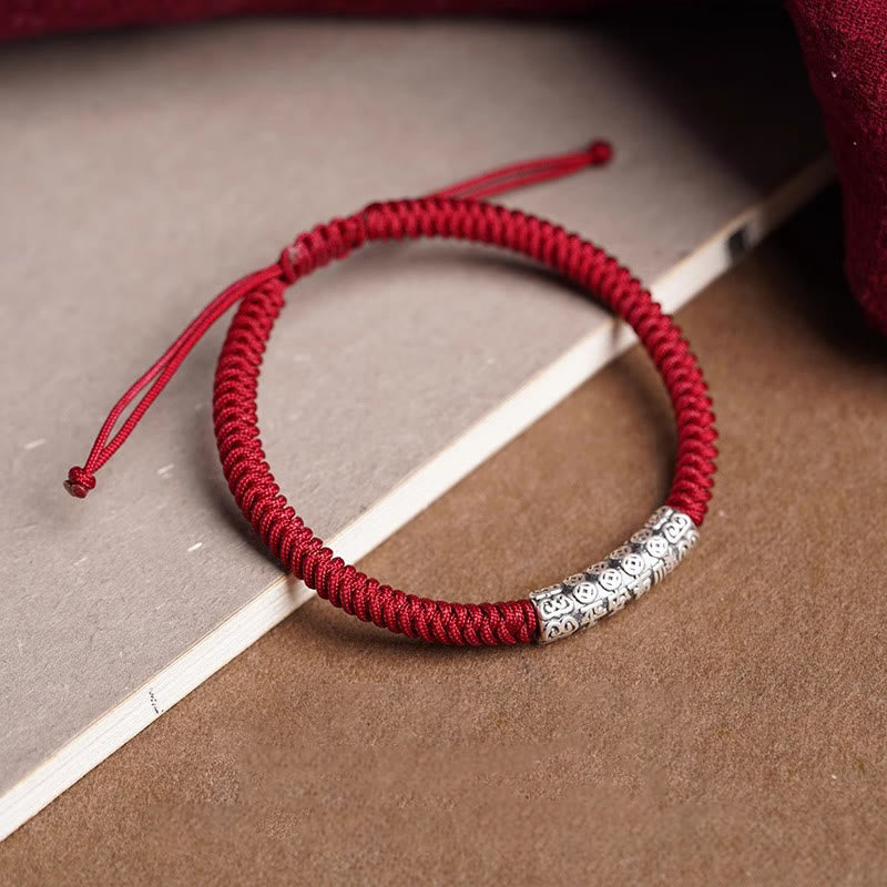 Buddha Stones Handmade 999 Sterling Silver Peace and Good Fortune Om Mani Padme Hum Luck Rope Bracelet - image 3