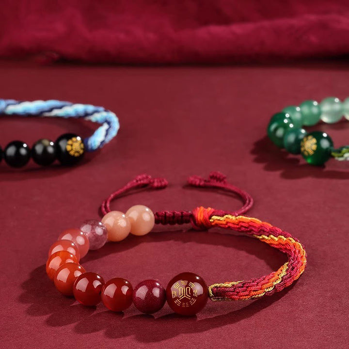 Buddha Stones Five Elements Various Crystal Agate Wealth Reincarnation Knot Braid Bracelet