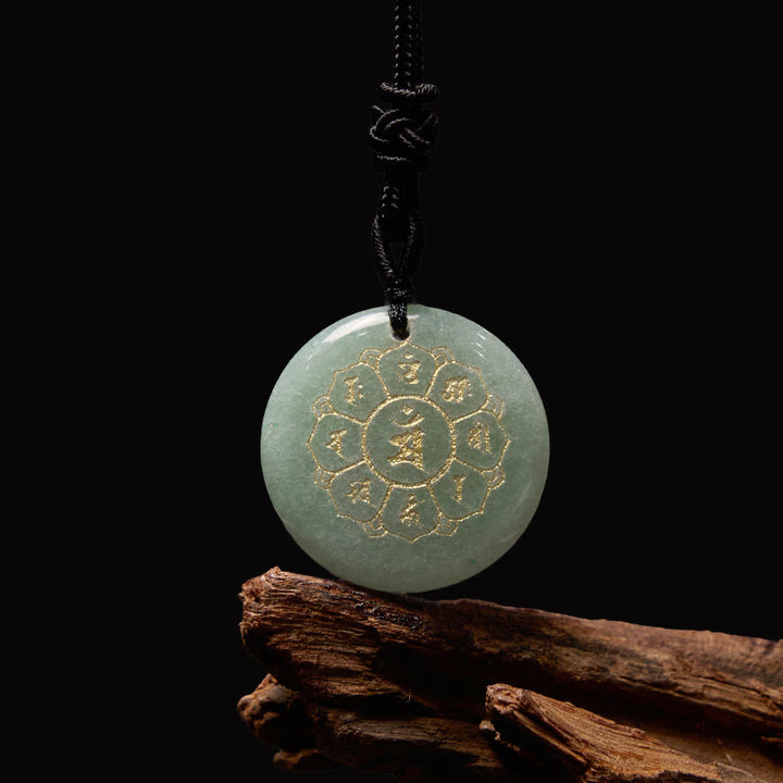 Buddha Stones Om Mani Padme Hum Natural Various Crystal Black Obsidian Strength Necklace Pendant - Green Aventurine - image 13