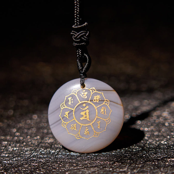 Buddha Stones Om Mani Padme Hum Natural Various Crystal Black Obsidian Strength Necklace Pendant - Agate - image 29