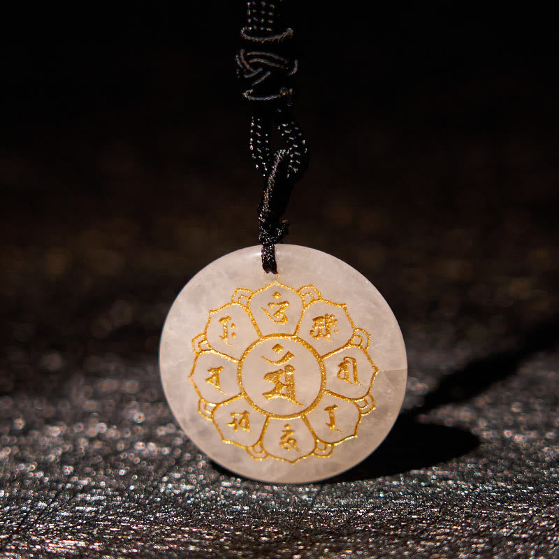 Buddha Stones Om Mani Padme Hum Natural Various Crystal Black Obsidian Strength Necklace Pendant - image 8