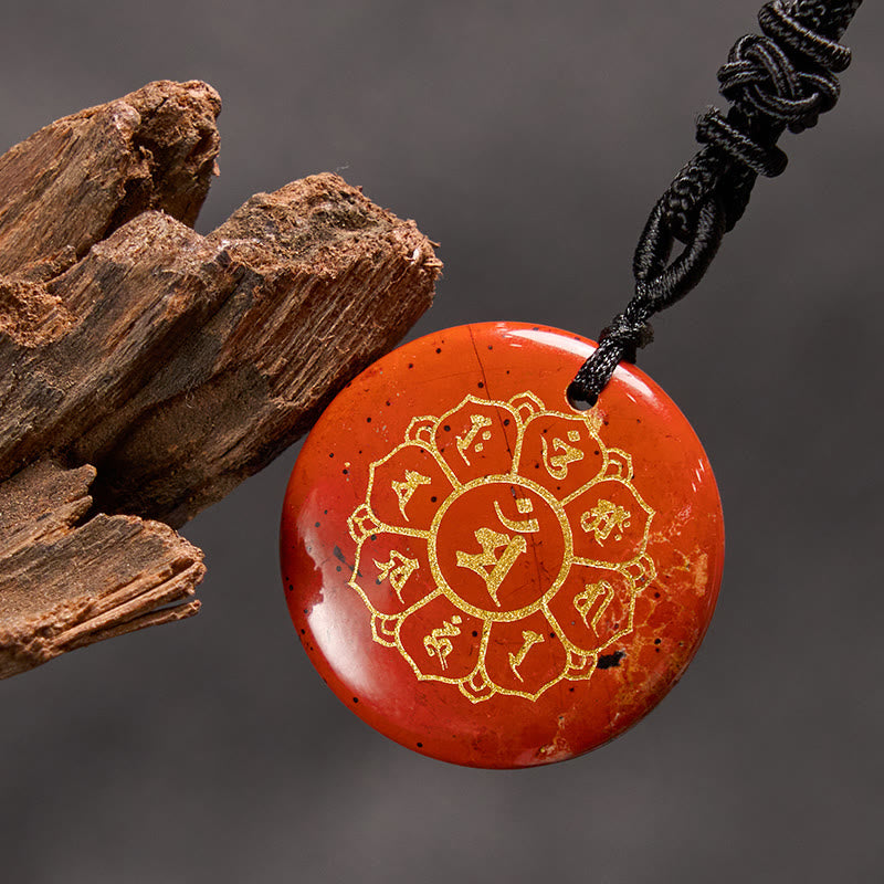 Buddha Stones Om Mani Padme Hum Natural Various Crystal Black Obsidian Strength Necklace Pendant - image 19