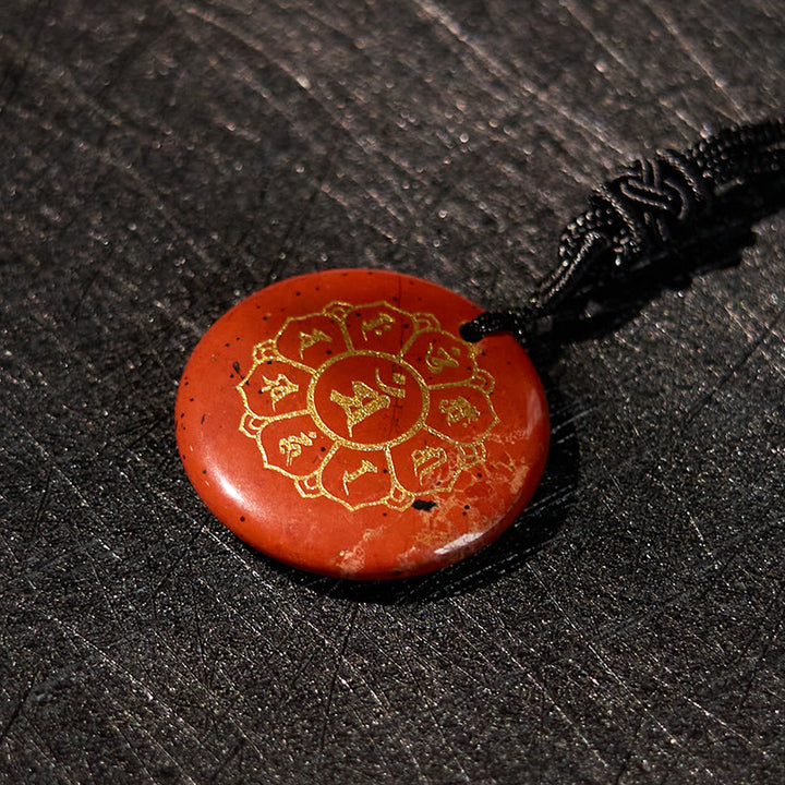 Buddha Stones Om Mani Padme Hum Natural Various Crystal Black Obsidian Strength Necklace Pendant - image 21