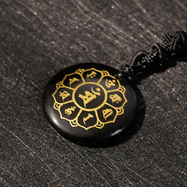 Buddha Stones Om Mani Padme Hum Natural Various Crystal Black Obsidian Strength Necklace Pendant - image 2