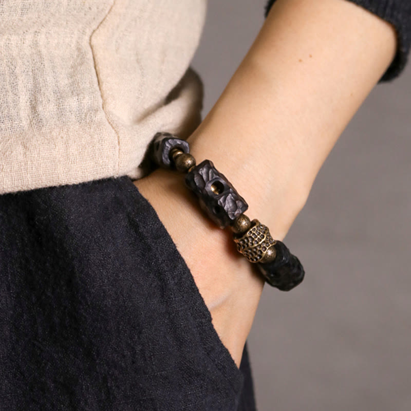 Buddha Stones Ebony Wood Copper Brass Calm Bracelet