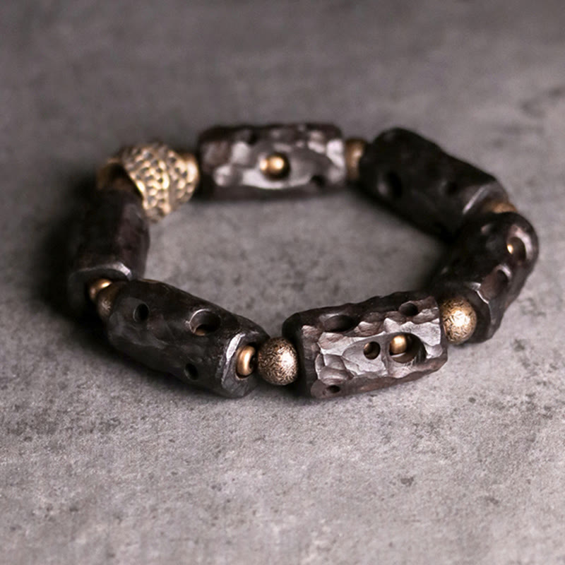 Buddha Stones Ebony Wood Copper Brass Calm Bracelet