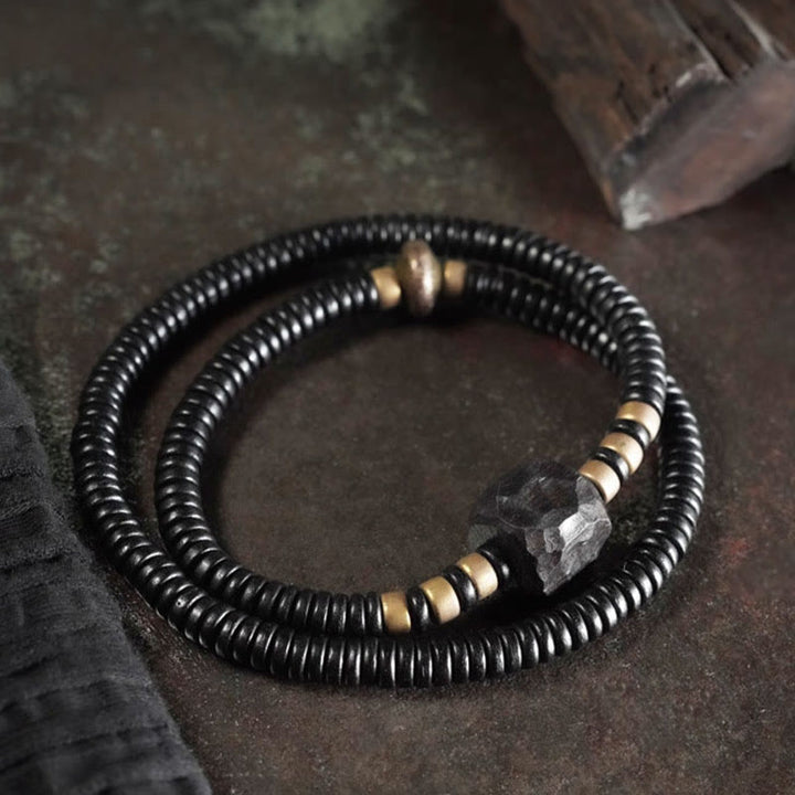 Buddha Stones Ebony Wood Copper Brass Peace Double Wrap Bracelet