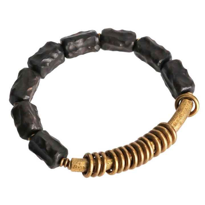 Buddha Stones Ebony Wood Copper Brass Circular Ring Peace Bracelet