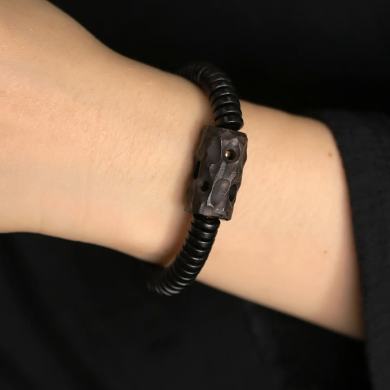 Buddha Stones Ebony Wood Copper Brass Holey Balance Bracelet