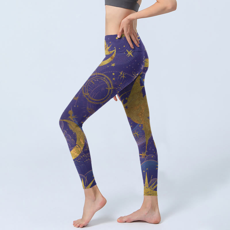 Buddha Stones Moon Sun Stars Print Gym Leggings Women's Yoga Pants