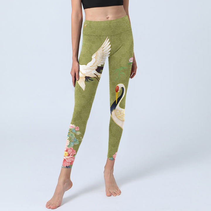 Buddha Stones Hibiscus Birds Bamboo Print Gym Leggings Women's Yoga Pants - image 5