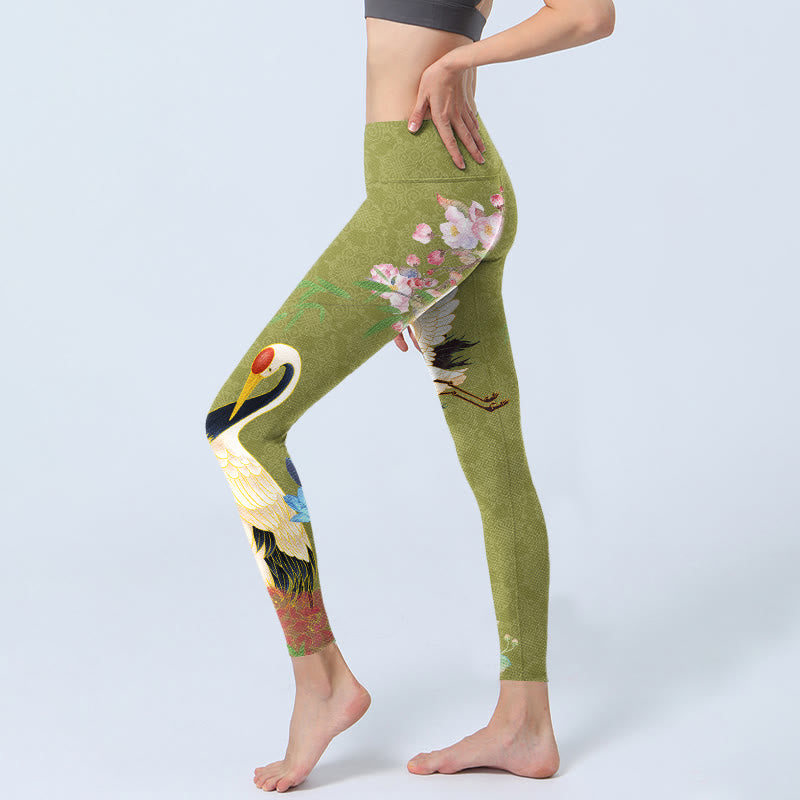 Buddha Stones Hibiscus Birds Bamboo Print Gym Leggings Women's Yoga Pants - image 3