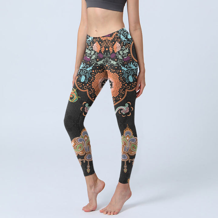 Buddha Stones Mandala Auspicious Clouds Print Gym Leggings Women's Yoga Pants