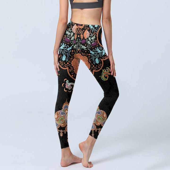 Buddha Stones Mandala Auspicious Clouds Print Gym Leggings Women's Yoga Pants