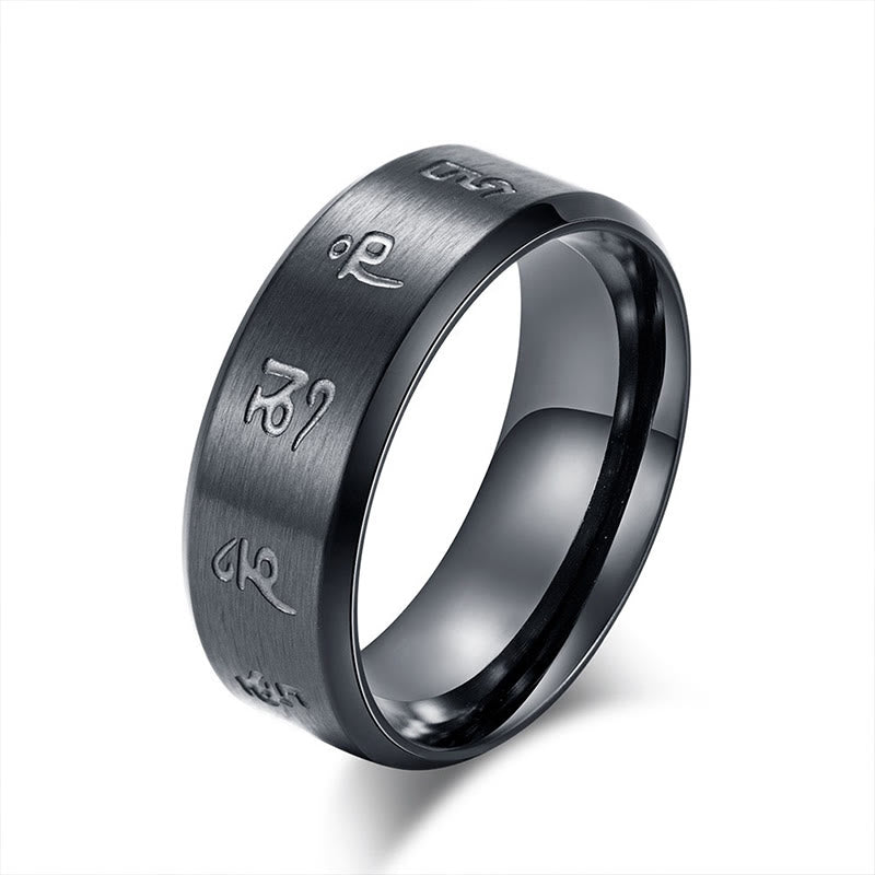 Buddha Stones Black Jambhala Mantra Titanium Steel Balance Ring