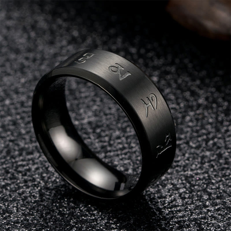 Buddha Stones Black Jambhala Mantra Titanium Steel Balance Ring