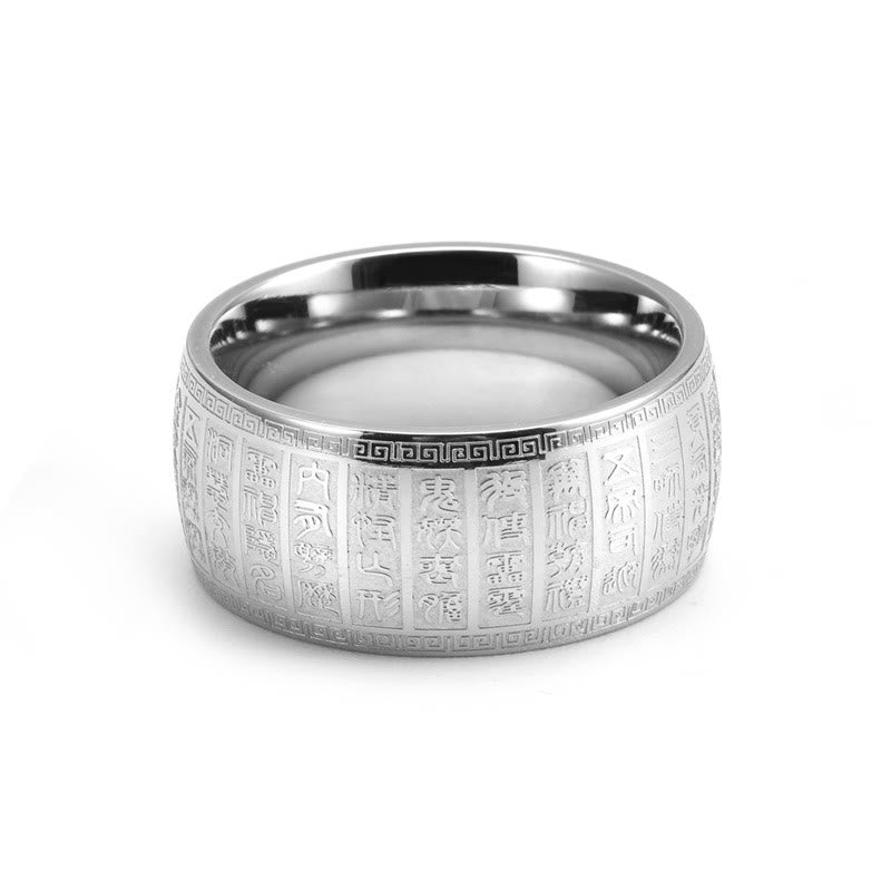 Buddha Stones Chinese Characters Engraved Pattern Titanium Steel Balance Ring