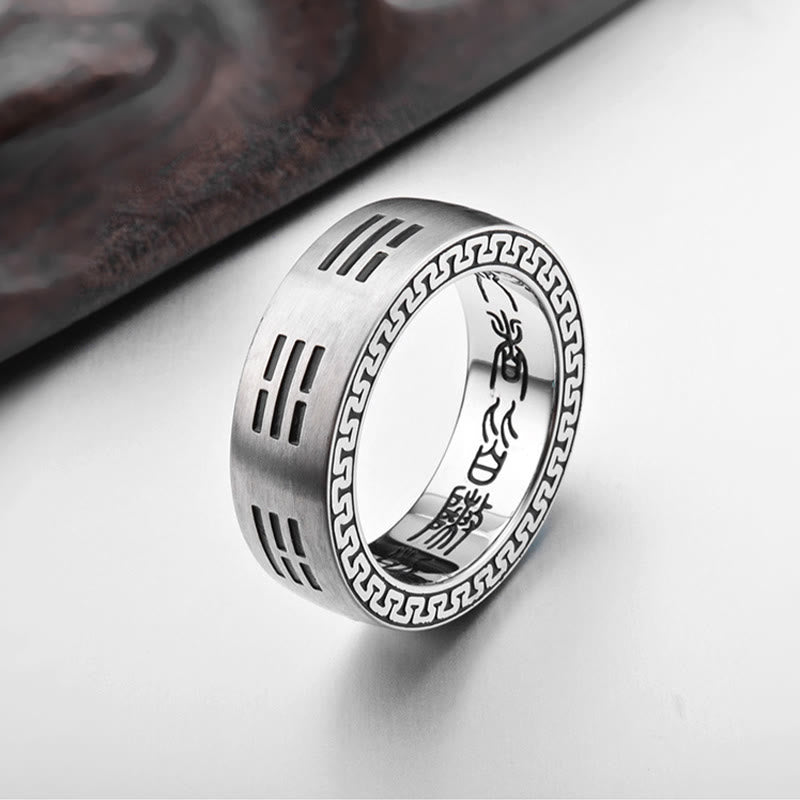 Buddha Stones Bagua Yin Yang Taoist Nine-Character Mantra Titanium Steel Harmony Ring