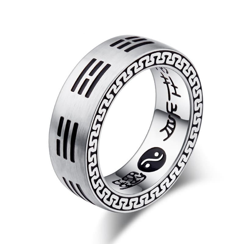 Buddha Stones Bagua Yin Yang Taoist Nine-Character Mantra Titanium Steel Harmony Ring