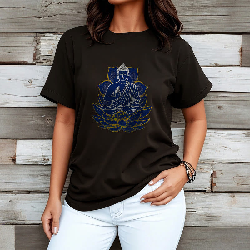 Buddha Stones Buddha Sitting On The Lotus Cotton Tee T-shirt