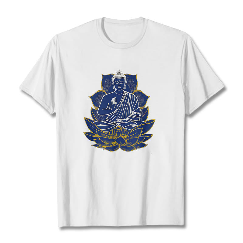 Buddha Stones Buddha Sitting On The Lotus Cotton Tee T-shirt - White - 2XL - image 1